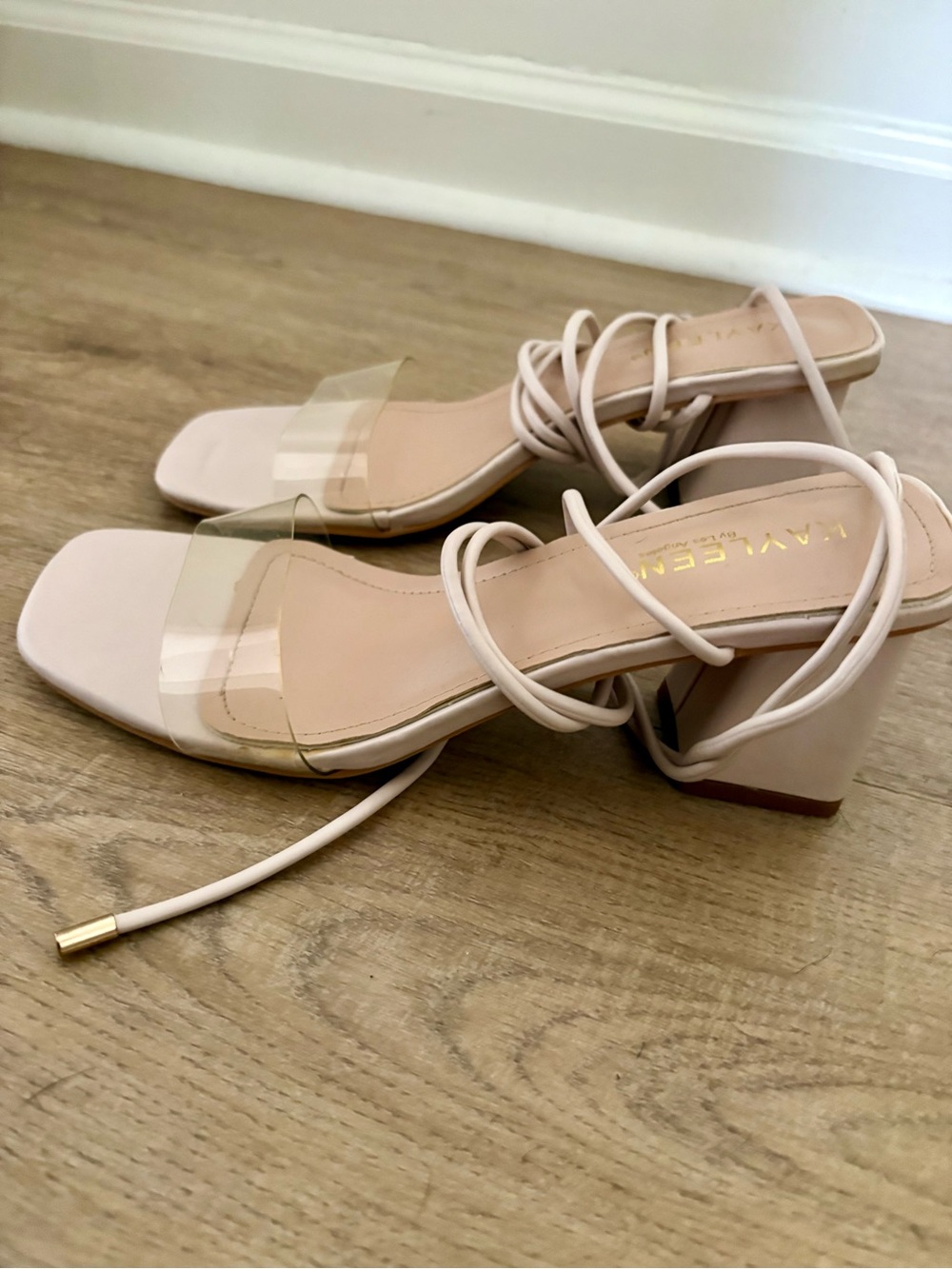 KAYLEEN By Los Angeles Blush Nude Clear Strap Block Heel Sandals